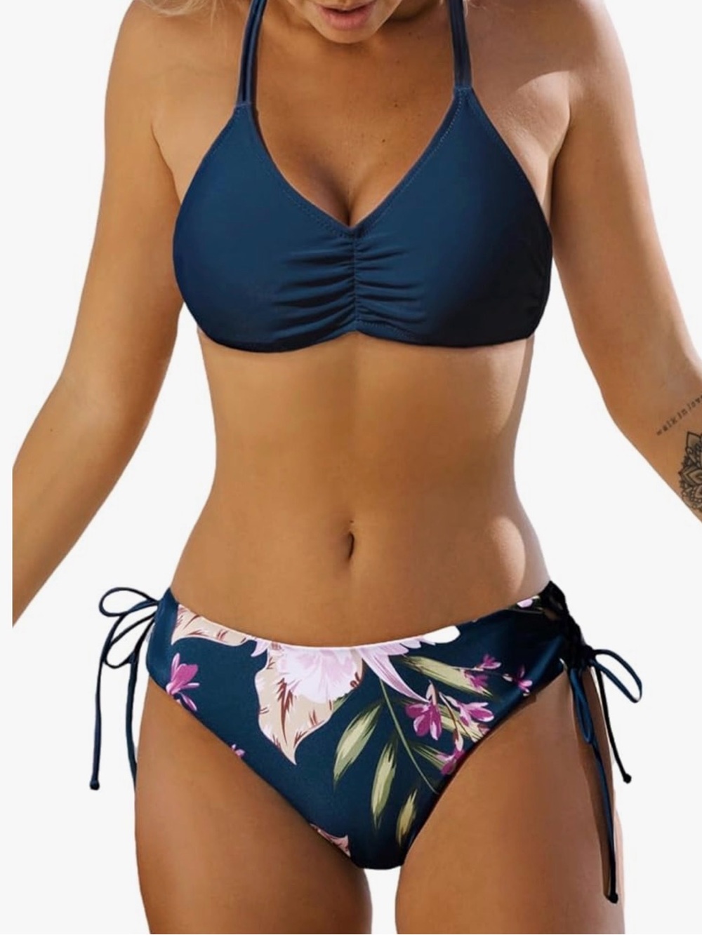 Cupshe Women’s Navy Floral Tie-Side Bikini